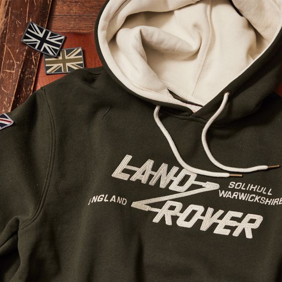 Red Canoe Pullover Hoodie Bronze Green Jaguar Land Rover Classic